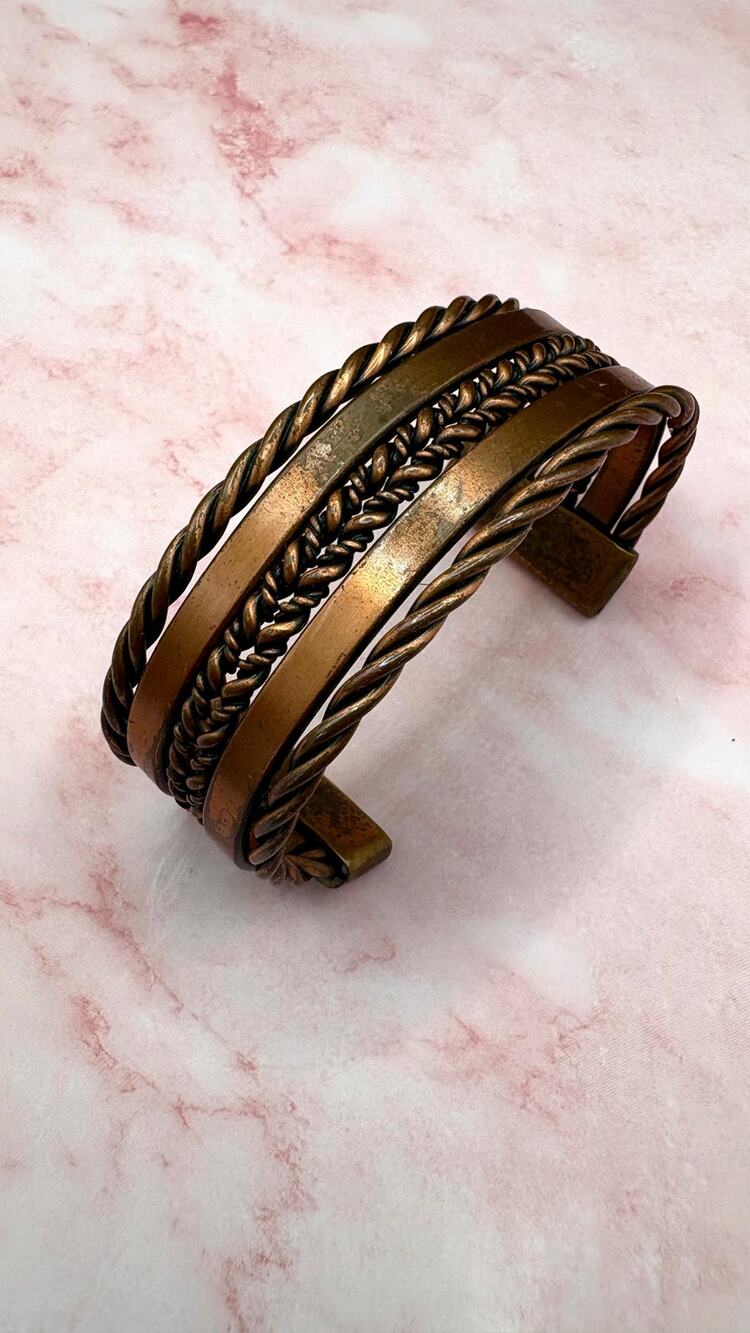 Vintage Solid Copper Multi Strand Cuff Bracelet Twisted Cable Rope Southwestern